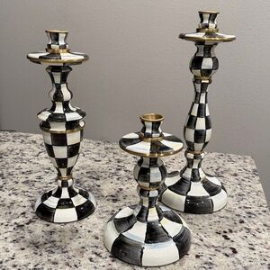 Large Mackenzie Childs candle sticks. Set of three! Perfect condition.
